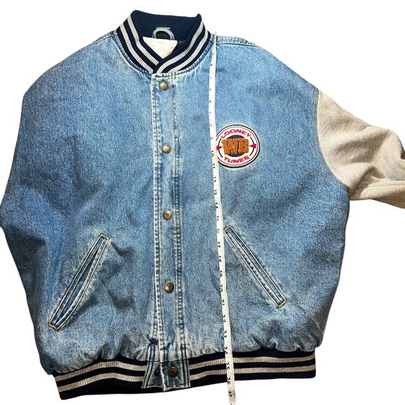 Looney Tunes Vintage Denim Varisity jacket size large 1997 Quilted embroidered - Picture 10 of 14